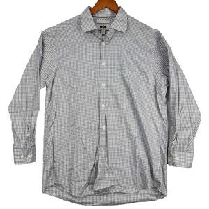 Joseph Abboud Collection‎ Shirt Mens 17 White Blue Plaid Button Up Long Sleeve
